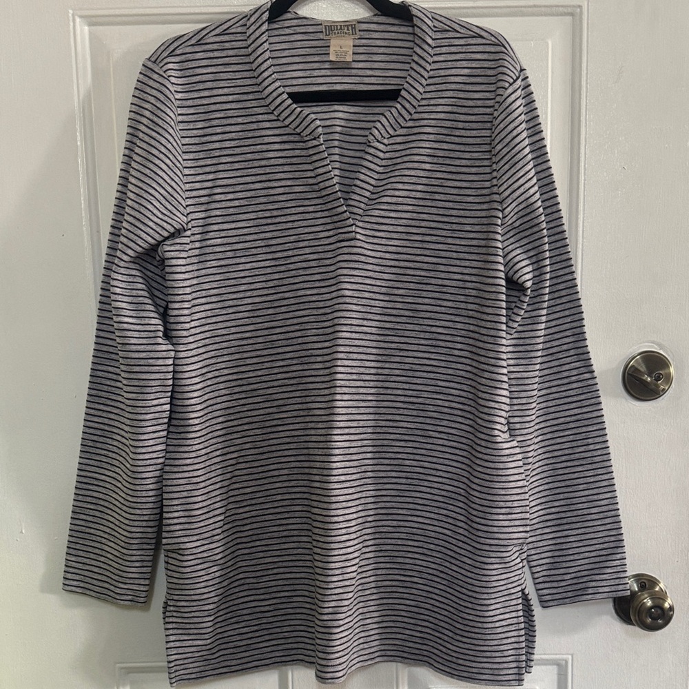 Duluth Trading Co Black and White Striped Top